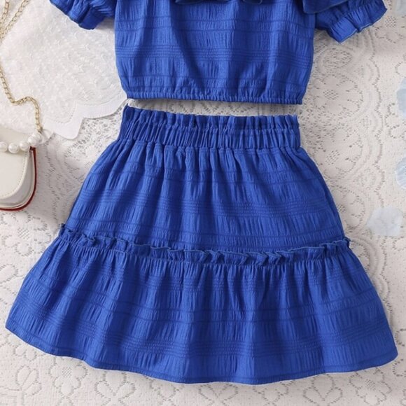 SHEIN Tween Girl Blue Solid Color Spaghetti Strap Ruffled Top And Frill 10Yr old - Picture 2 of 2